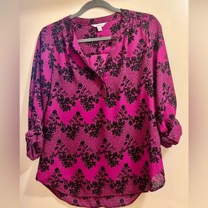 Candie’s Floral Pink & Black Chiffon Top/Blouse - (EUC) Medium